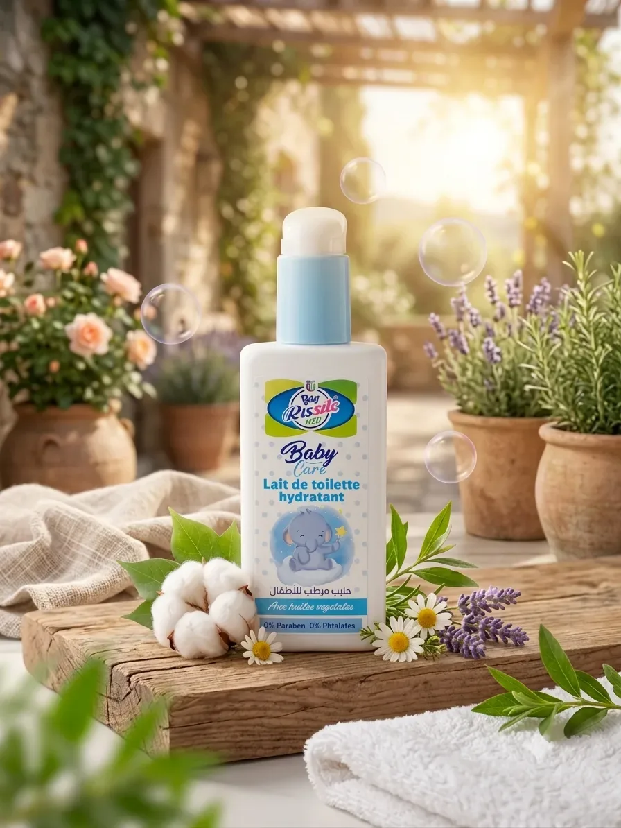 Baby Rissil Med - Lait de toilette hydratant (حليب مرطب للأطفال).