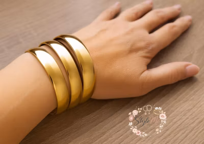 3Bracelet joncs en acier doré