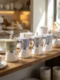 ☕ Cafetière Italienne Moka en Céramique - Motifs Carreaux de Ciment
