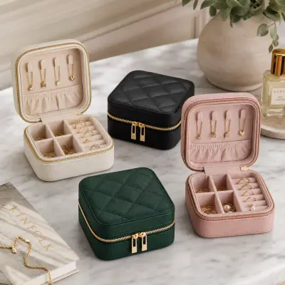 💍 Écrin à Bijoux Compact – Simili Cuir Matelassé