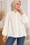 Blouse Femme Zara Blanc Cassé à Col Rond – Taille XXL