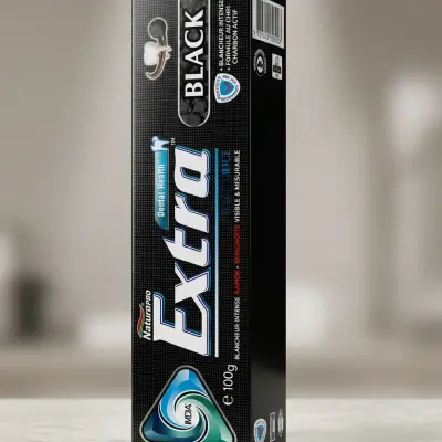 معجون أسنان إكسترا بلاك (Extra Black)100g – تبييض مكثف بالفحم النشط والمسواك