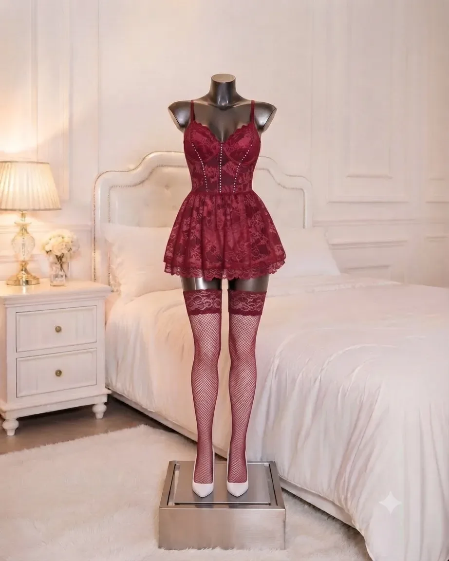 Ensemble de lingerie noire luxueuse en dentelle avec (string+bas)
