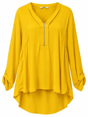 Blouse femme Julie Guerlande jaune moutarde à col zippé – Taille 38