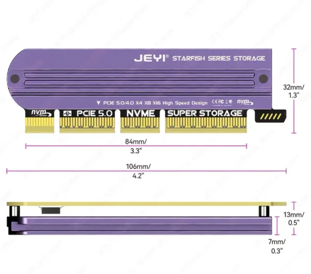 JEYI M.2 NVMe to PCle 5.0 Expansion Card PCle X4/X8/X16 Card 128Gbps Backward Compatible with PCle 4.0/3.0 for Win/Linux/Moc Os