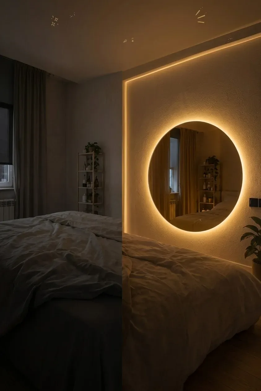 👆 مرآة LED مضيئة ✨️| أناقة وإضاءة عصرية لدارك 🪞💡قياس( 65×65 cm ) بسعر 350 الف .