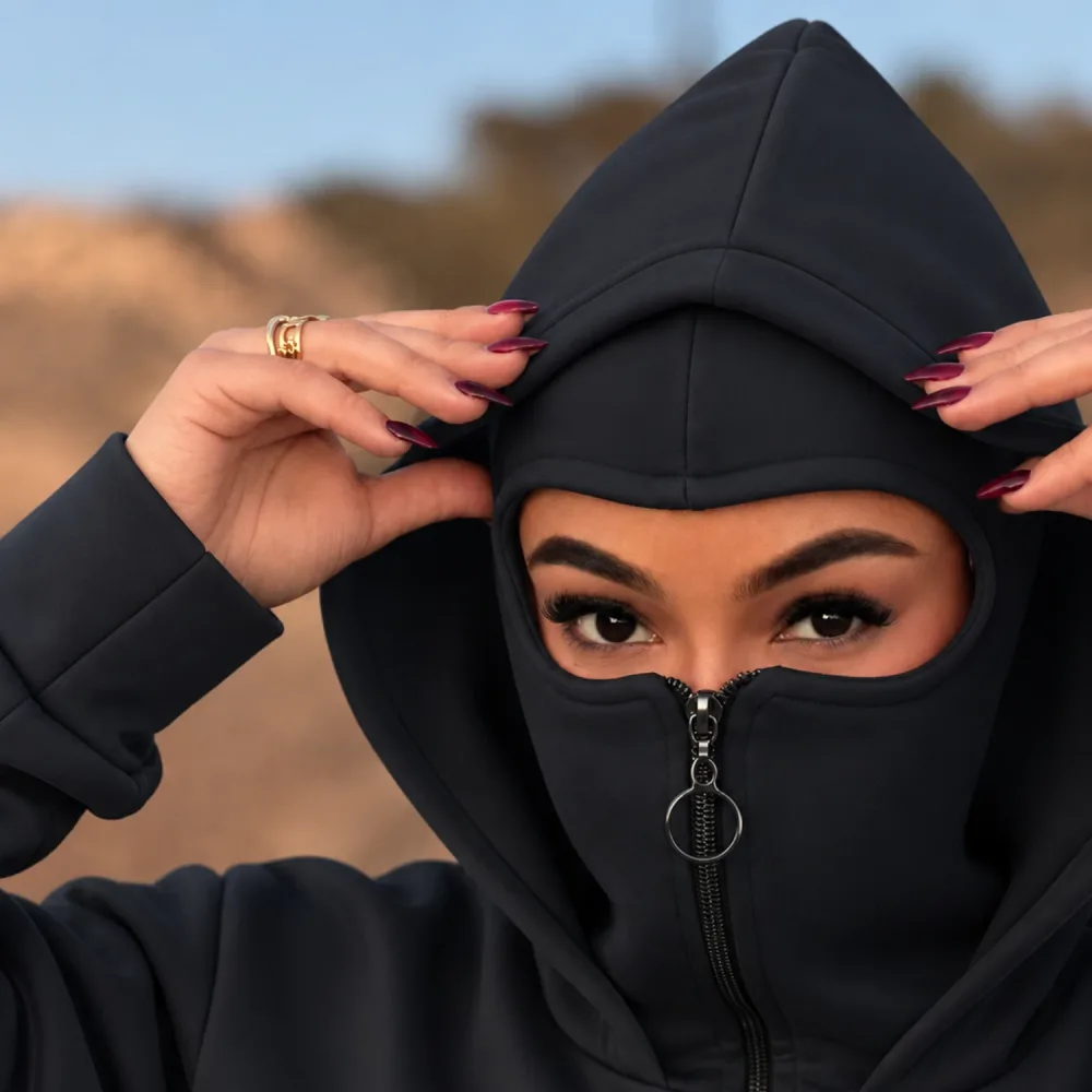 HOODIE NINJA الشبح نينجا الاصلي قطني قلاسي من خارج بملمس ناعم ومقطن وسخون من داخل للشباب لون اسود