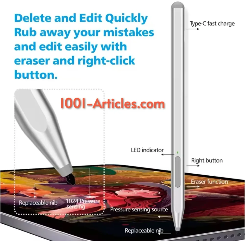 Stylet pour Microsoft Surface / Pro - USB Type C - Palm Rejection - avec Gomme.