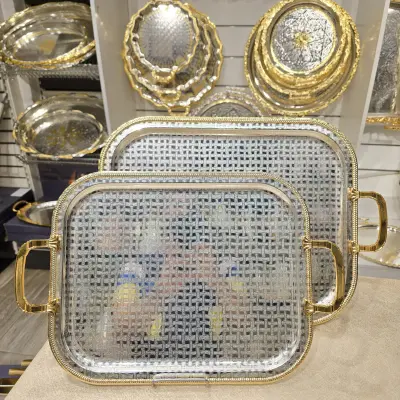 Plateau de Service Luxe – Collection Art | Argent & Or