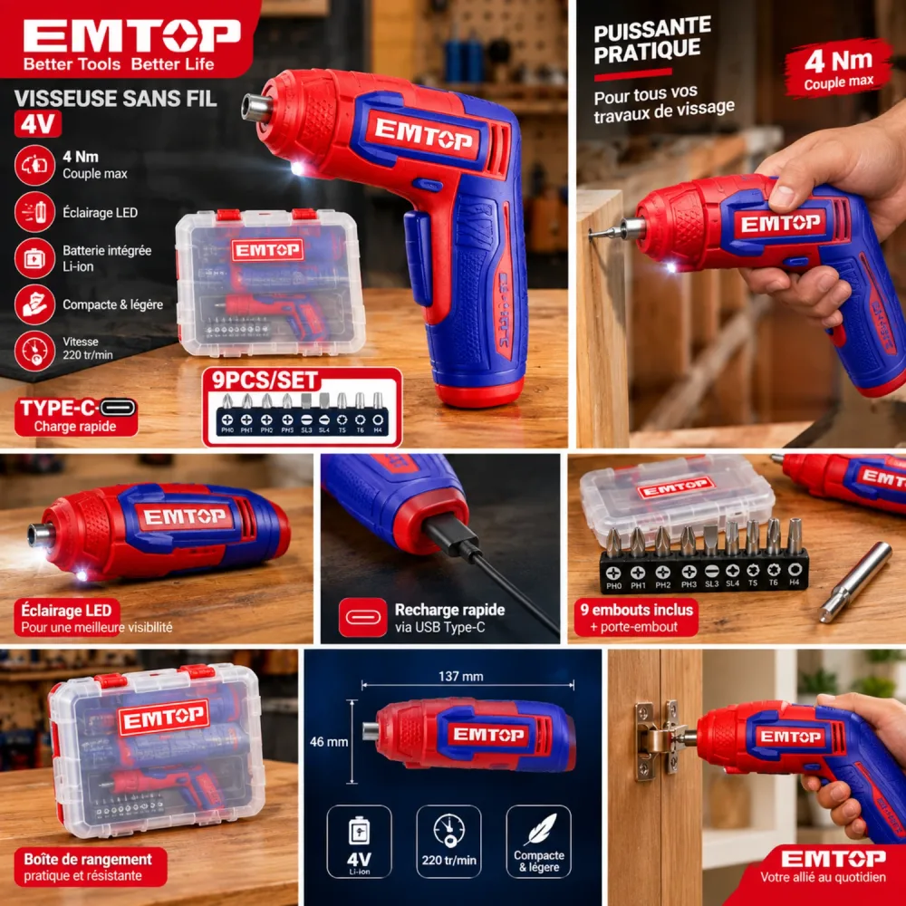 Visseuse 4V Pistolé EMTOP
