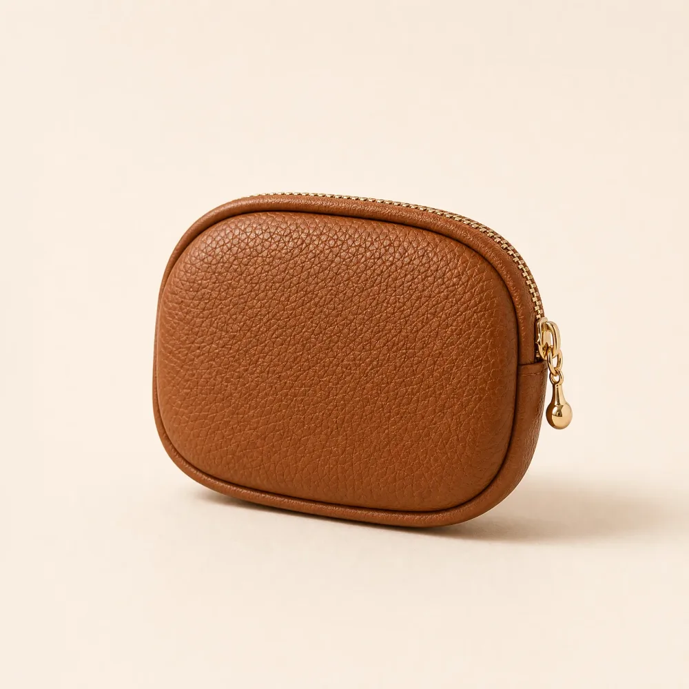 👛 Porte-Monnaie Cuir Grainé – Zip Doré