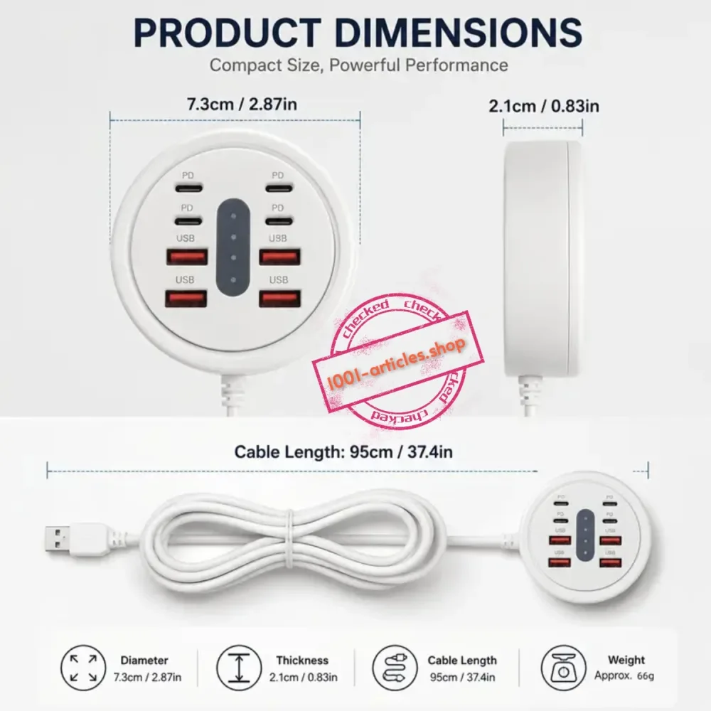 Prise multiport - Hub d'alimentation 08 en 01 - Fast Charge PD 66w et QC 3.0