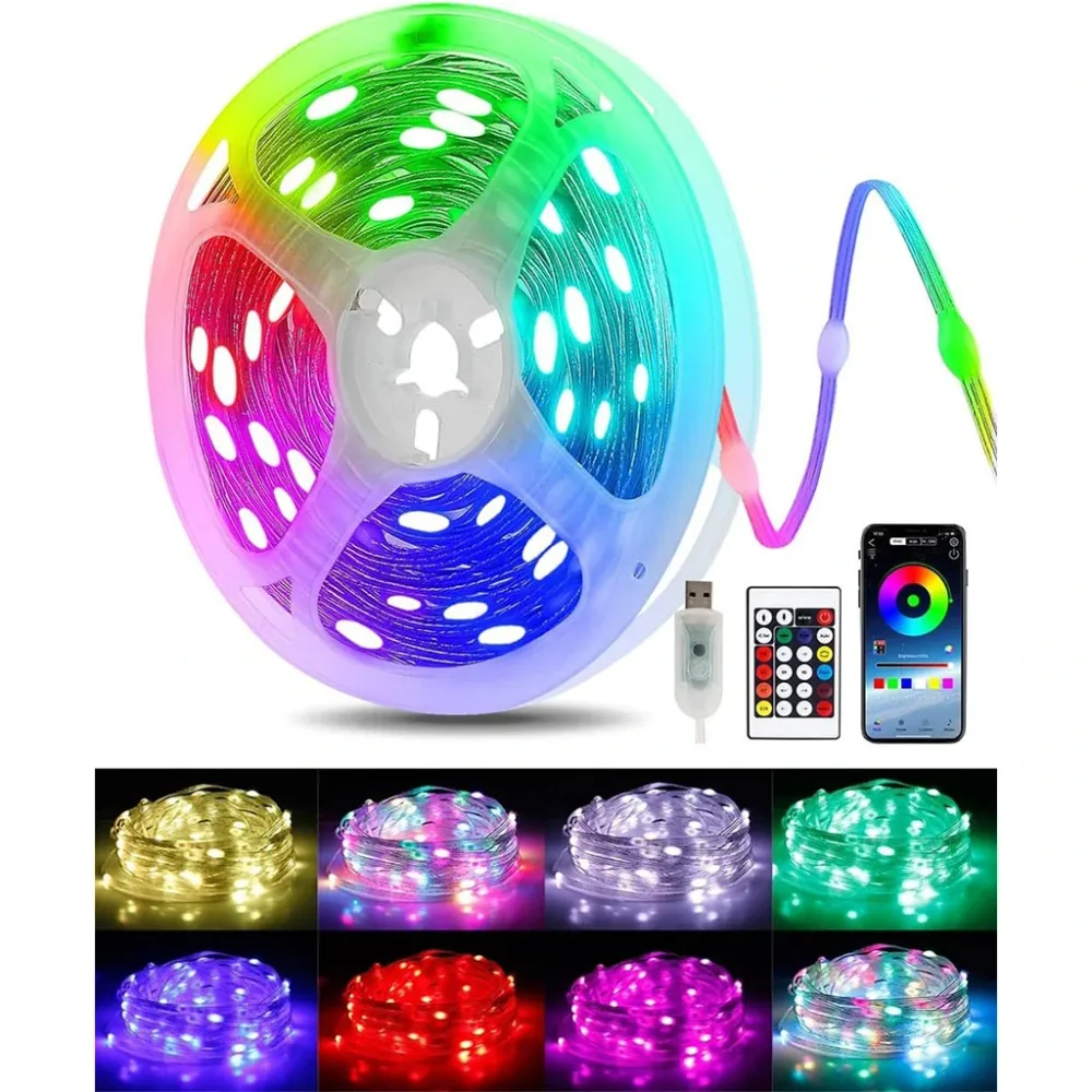 Guirlande lumineuse d'extérieur 100 LED multicolore 10 m RGB synchronisation de musique