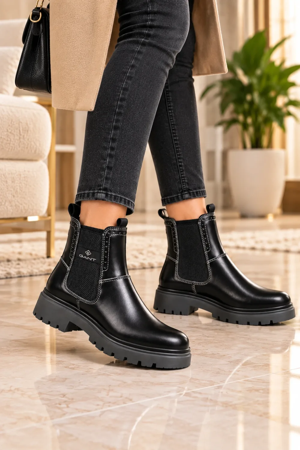 GANT – Chelsea Boots Femme en Cuir Noir