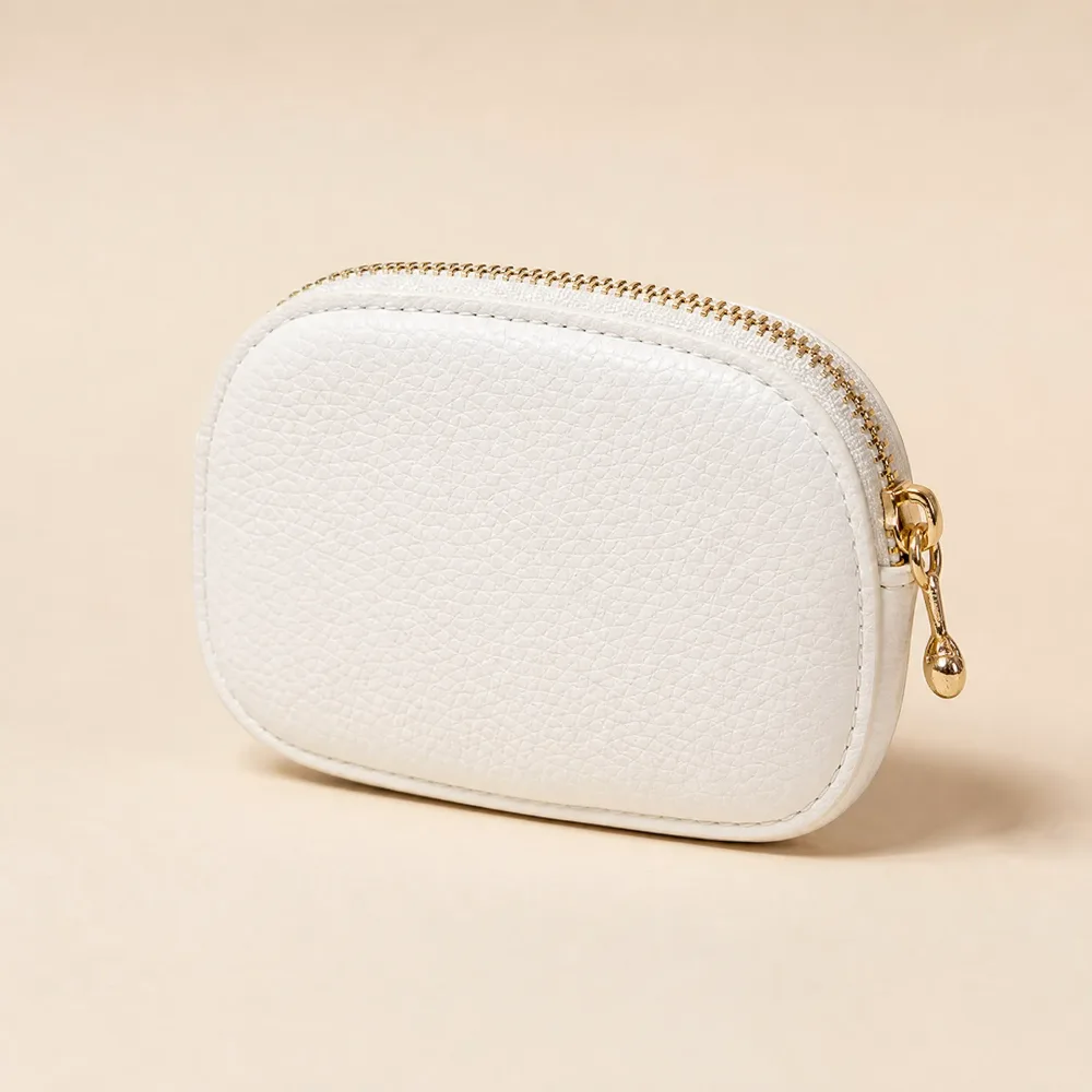 👛 Porte-Monnaie Cuir Grainé – Zip Doré