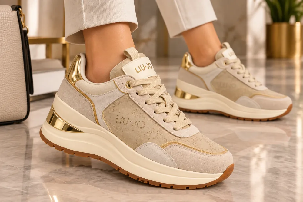 LIU JO Karlie 56 – Sneakers Femme Beige en Satin & Suède