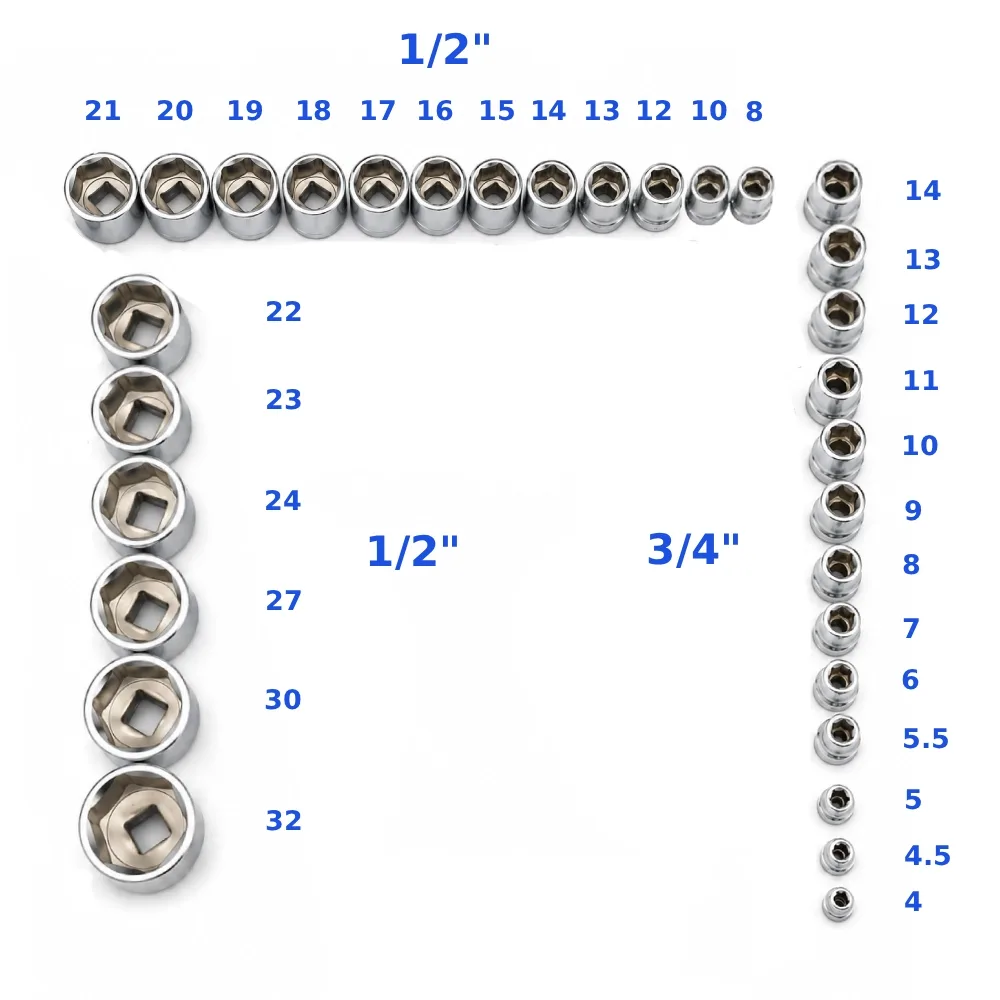 Caisse à Outils 43 Pièces à Cliquet 1/2" 1/4" WADFOW WST3D43