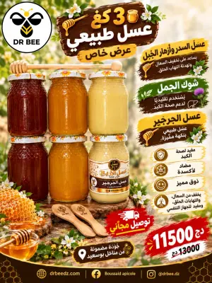 باك ذهبي 3 كغ من 3 انواع عسل طبيعي + هدايا