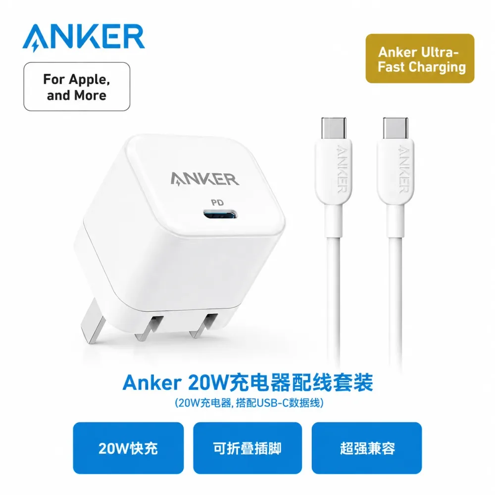 Chargeur Anker  20W avec câble Type-C TYPE C