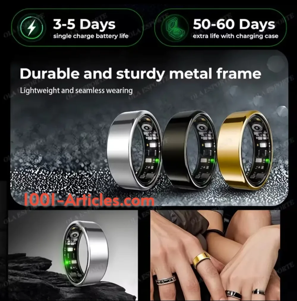 Smart Ring R09, Etui de Chargement, Etanche 5ATM, Noir.