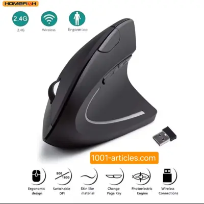 Souris verticale ergonomique sans fil 2.4 GHZ, 06 boutons.