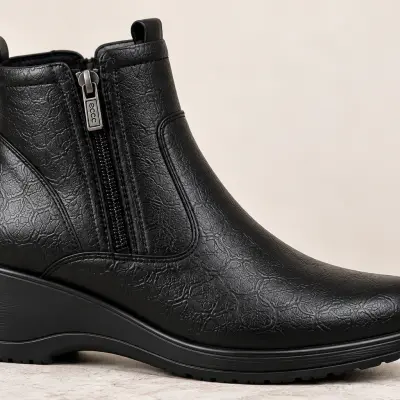 ECCO – Bottines Femme en Cuir Noir à Semelle Compensée