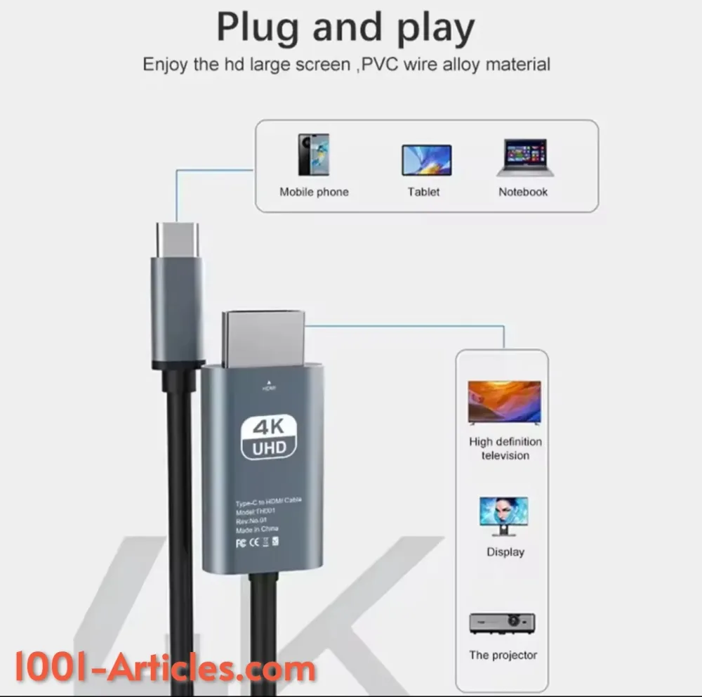 Adaptateur de conversion vidéo HD 4K, Type C vers HDTV - HDMI