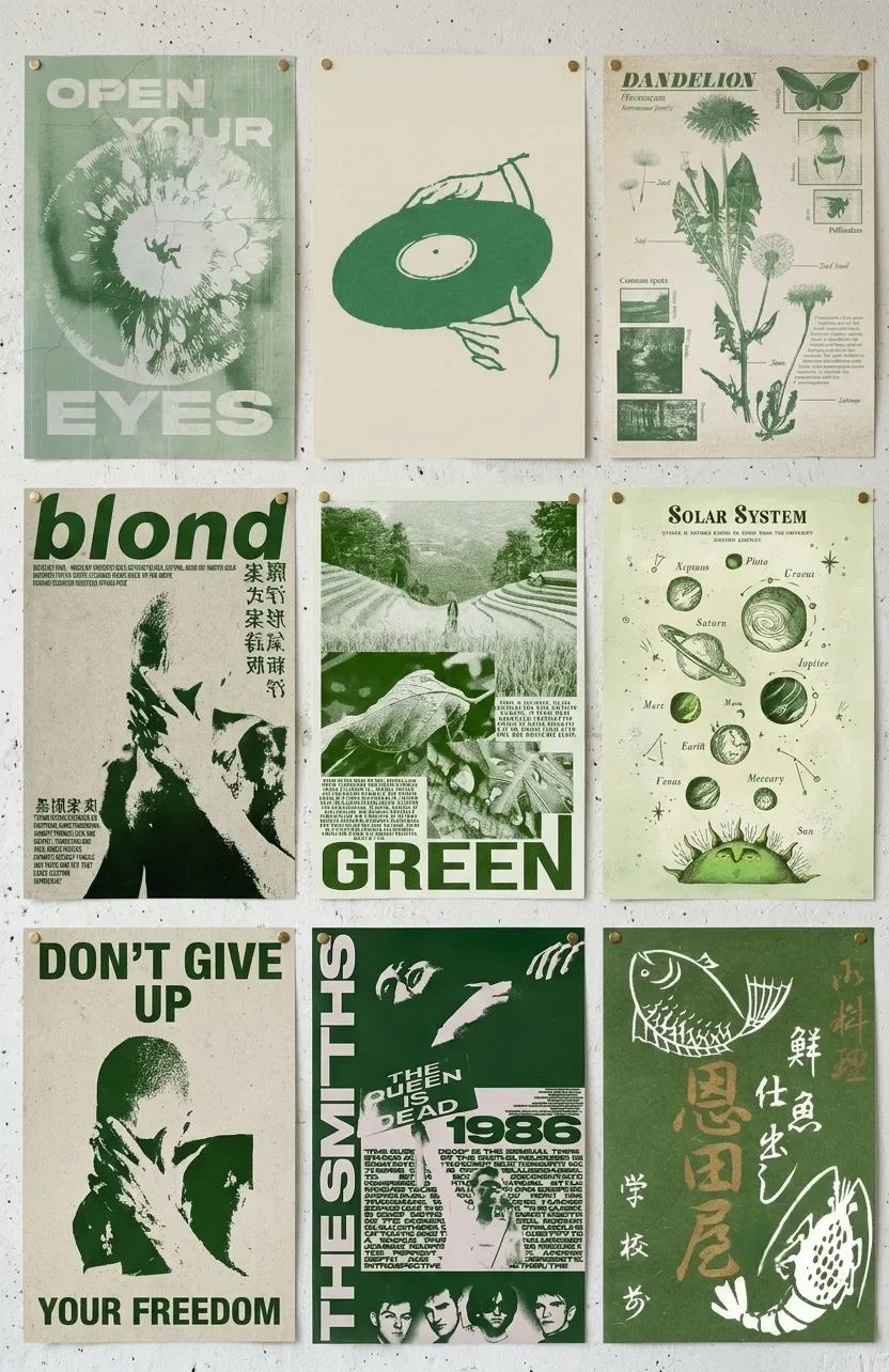 Pack 10 posters autocollants theme Vert
